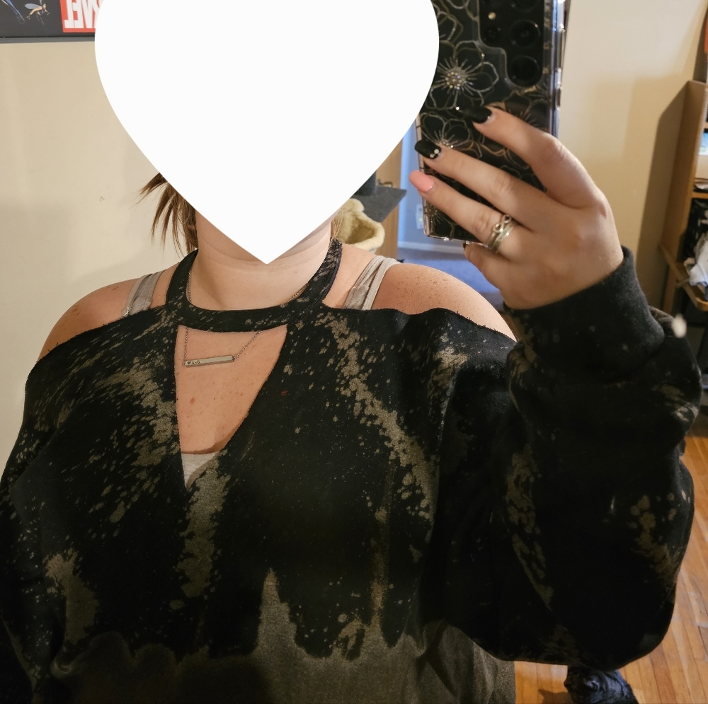 Bleached cut out cold shoulder sweatshirt